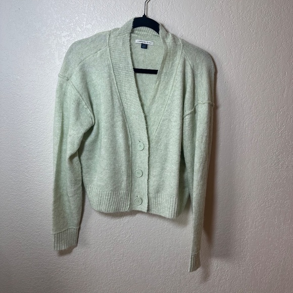American Eagle Soft Knit Button-Front Cardigan Sage Green- XS - Picture 2 of 4